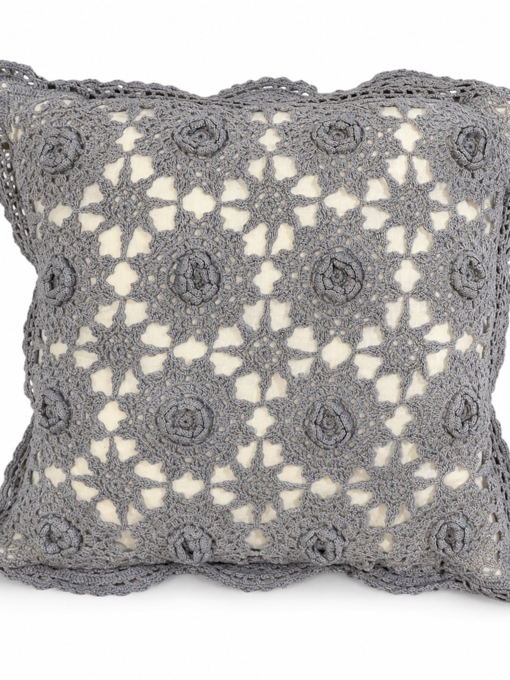 Vintage Handmade Light Blue Crochet Throw Pillow Cover